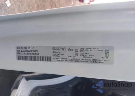 2024 Ram Promaster 1500 Low Roof 136 Wb W/Pass Seat из США, поврежденный, VIN 3C6LRVAG7RE132017